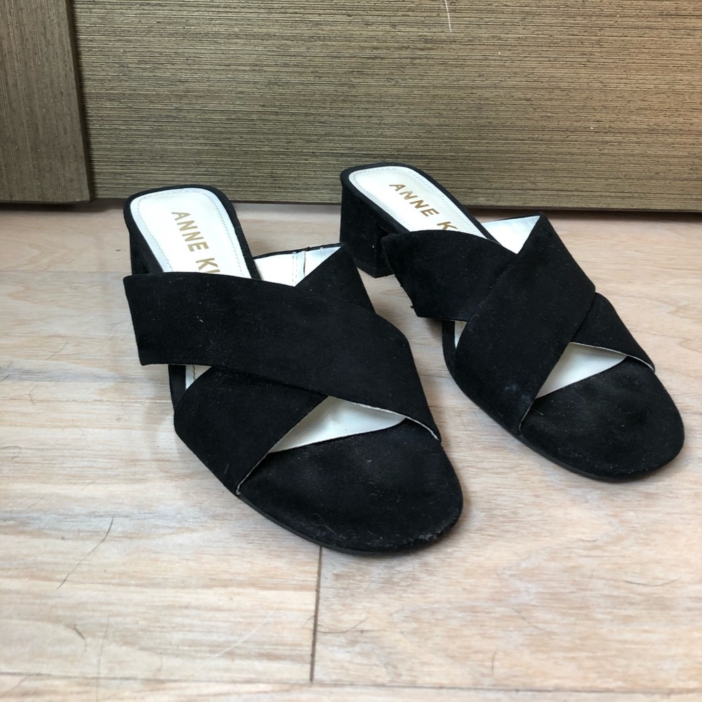 Anne Klein black suade heeled sandals